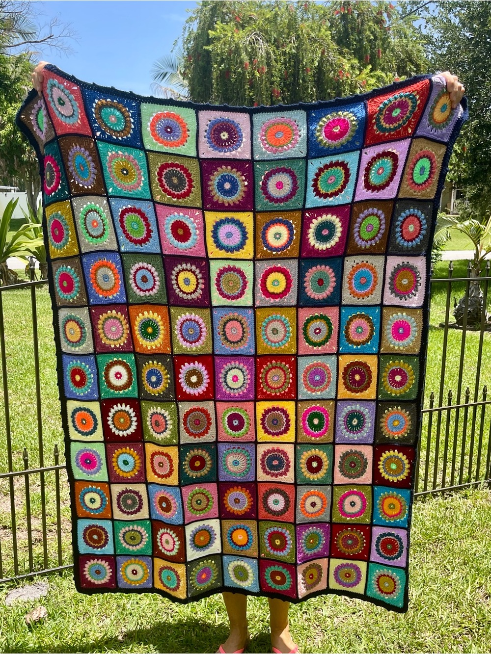 Handmade Granny Square Throw Blanket, Multicolor, Acrylic, 42” x 51.5”